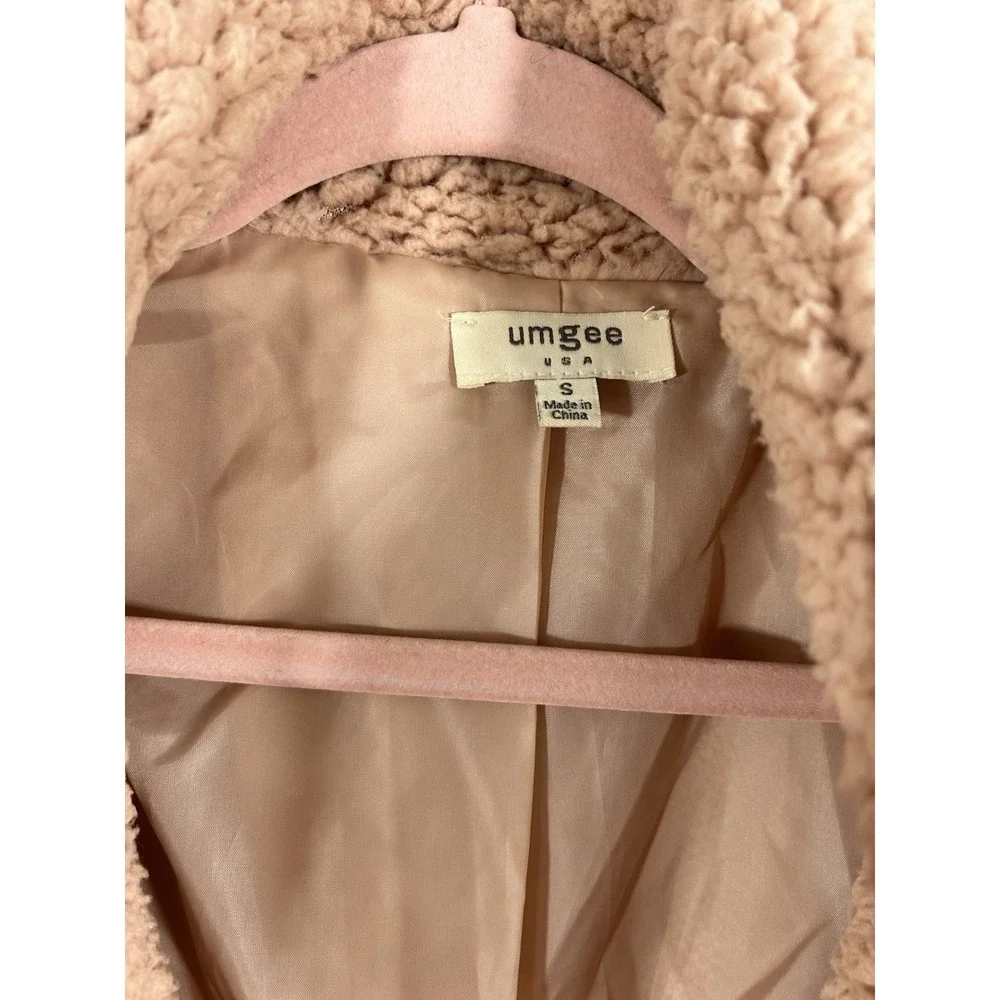 UMGEE Oversized Sherpa Teddy Jacket Size S Open Front Blush Pink Cozy Boho‎ Soft